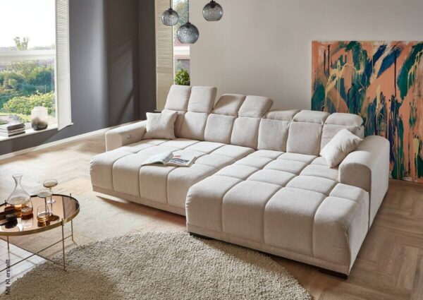 Ecksofa mit elektrischer Sitztiefenverstellung beige Microfaser B/H/T: ca. 301x113x195 cm – Bild 3