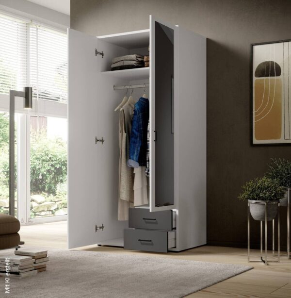 Kleiderschrank Base 2 weiß Graphit B/H/T: ca. 81x176x51 cm – Bild 2