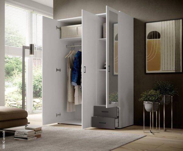 Kleiderschrank Base 3 weiß B/H/T: ca. 121x176x51 cm – Bild 3