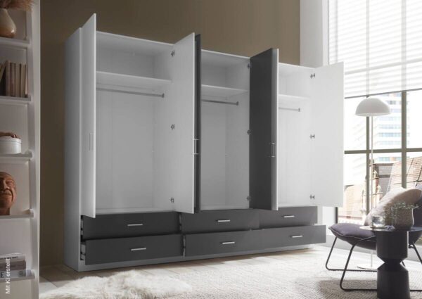 Kleiderschrank Janne weiß Graphit B/H/T: ca. 272x211x55 cm – Bild 3