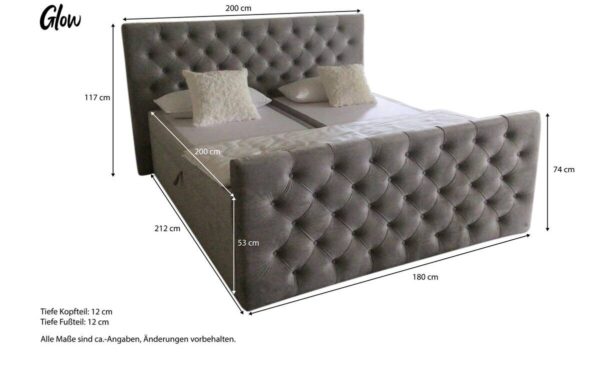 Boxbett Glow Silbergrau Liegefläche B/L: ca. 180x200 cm – Bild 4