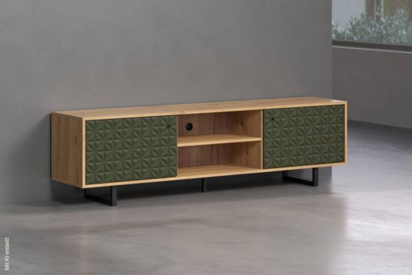 TV-Lowboard Sentra Eiche Artisan Nachbildung grün dunkel B/H/T: ca. 184x52x40 cm TV-Lowboard Sentra Eiche Artisan Nachbildung grün dunkel B/H/T: ca. 184x52x40 cm – Bild 5