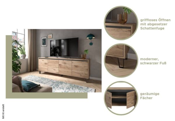 TV-Lowboard Balton Oak Eiche Viking Nachbildung B/H/T: ca. 184x67x40 cm – Bild 3