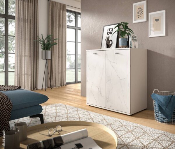 Kommode Stone weiß Marmoroptik B/H/T: ca. 86x88x41 cm – Bild 3