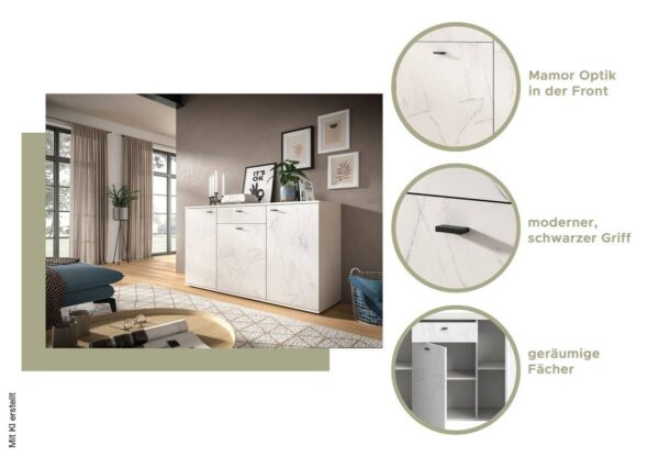 Kommode Stone weiß Marmoroptik B/H/T: ca. 86x88x41 cm – Bild 5