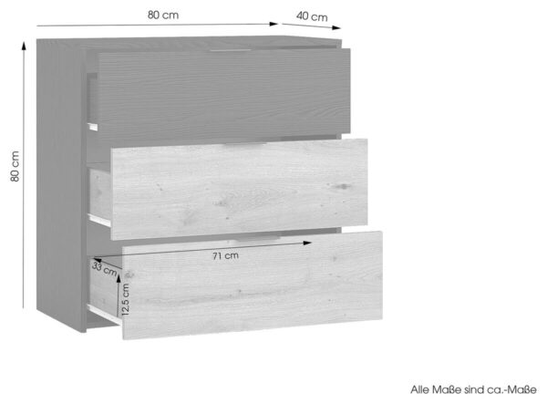 Kommode RIMINI schwarz Eiche Nachbildung B/H/T: ca. 80x80x40 cm – Bild 2