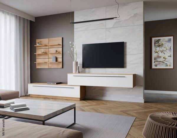 TV-Lowboard Mateo Eiche Evoke Coast Nachbildung weiß Hochglanz B/H/T: ca. 180x41x40 cm – Bild 4