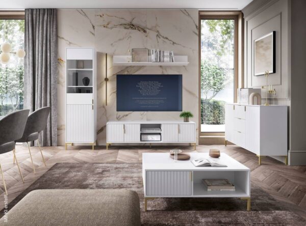 TV-Lowboard FLINN weiß matt gold Optik B/H/T: ca. 195x50x40 cm – Bild 3