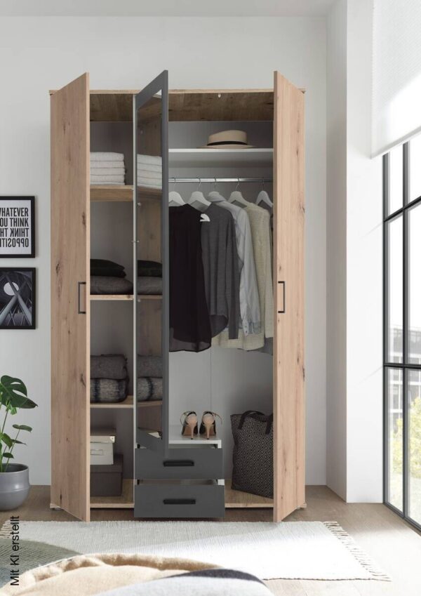 Kleiderschrank Eiche Artisan Nachbildung B/H/T: ca. 120x197x54 cm – Bild 3