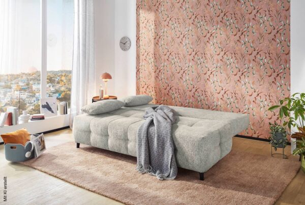 Schlafsofa hellgrau Microfaser B/H/T: ca. 207x93x104 cm – Bild 2