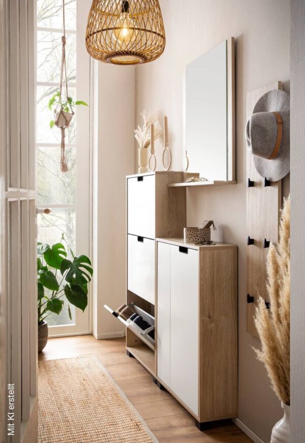 Schrank Emmik weiß matt Eiche Eiche weiß Nachbildung B/H/T: ca. 59,8x85,2x19,55 cm – Bild 2