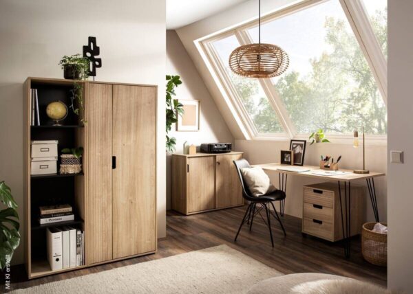 Schreibtisch Emmik schwarz Eiche Eiche weiß Nachbildung B/H/T: ca. 138x73,7x60 cm – Bild 2