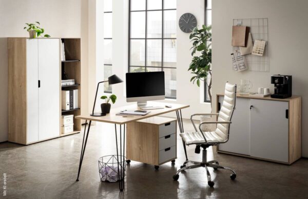 Aktenschrank Emmik weiß matt Eiche Eiche weiß Nachbildung B/H/T: ca. 65,1x163,6x41 cm – Bild 3