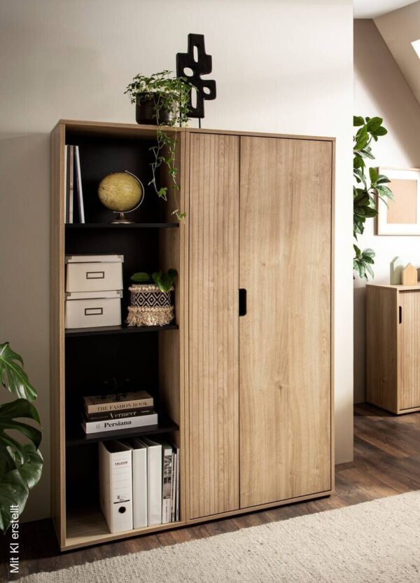 Aktenschrank Emmik schwarz matt Eiche Eiche weiß Nachbildung B/H/T: ca. 65,1x163,6x41 cm – Bild 2