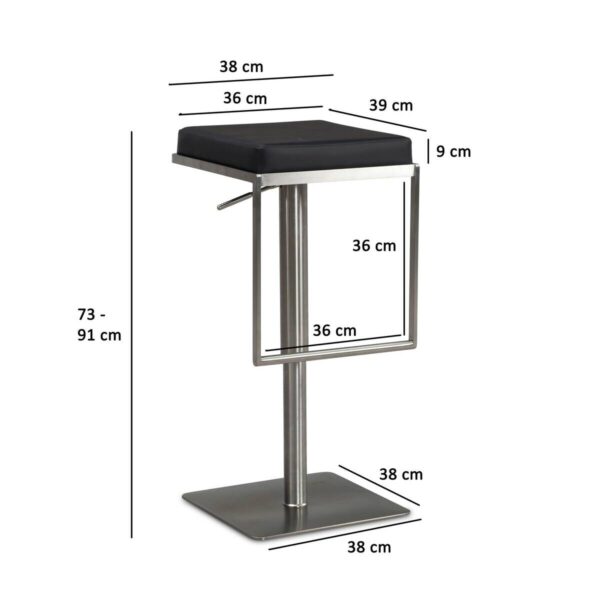 Barhocker schwarz Kunstleder B/H/T: ca. 38x91x39 cm – Bild 2