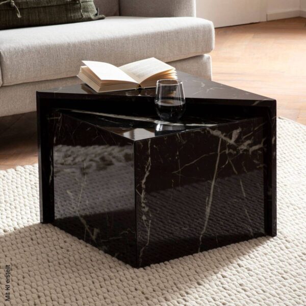 Couchtisch schwarz Marmor Optik B/H/T: ca. 50x42x50 cm – Bild 4