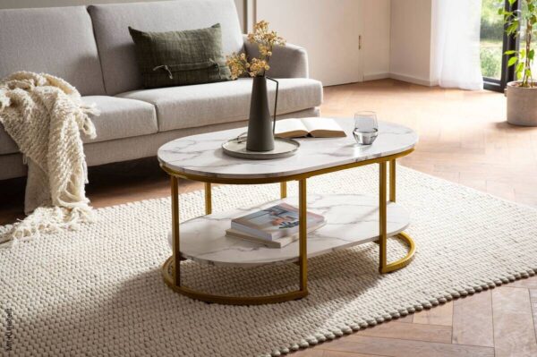 Couchtisch weiß Marmor Optik B/H/T: ca. 100x45x60 cm Couchtisch weiß Marmor Optik B/H/T: ca. 100x45x60 cm – Bild 5
