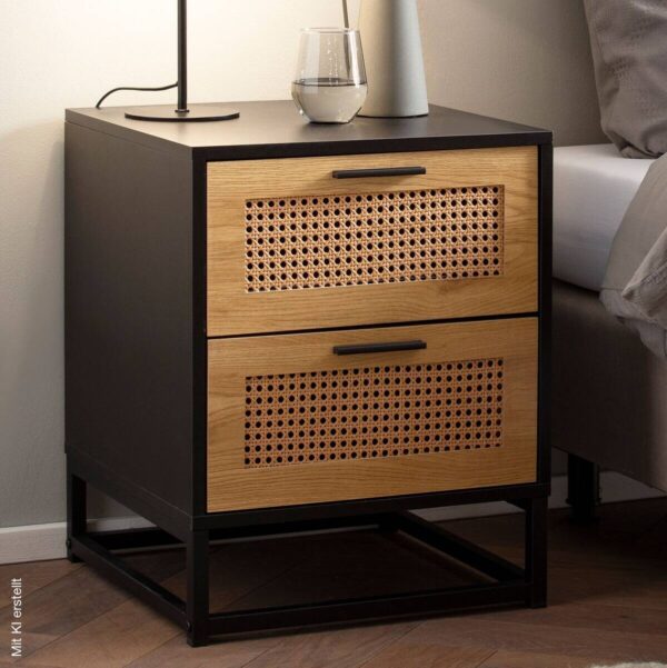 Nachtkonsole schwarz Eiche Optik B/H/T: ca. 45x55x45 cm – Bild 3
