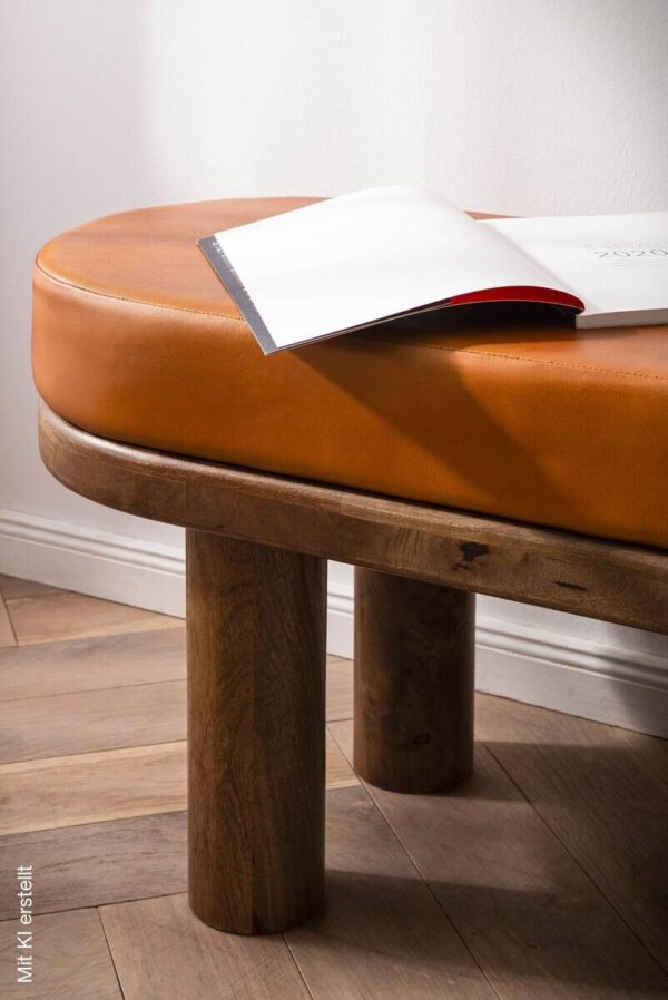 Sitzbank braun Mango Leder B/H/T: ca. 140x47x40 cm – Bild 3