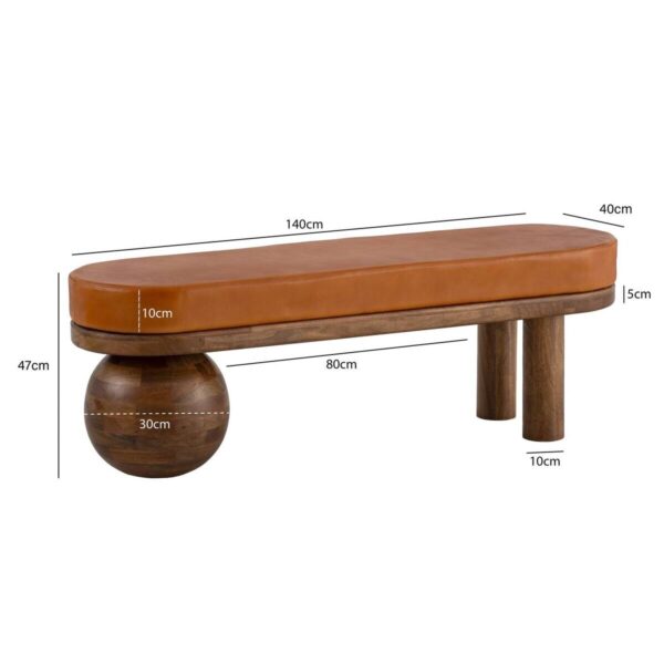 Sitzbank braun Mango Leder B/H/T: ca. 140x47x40 cm – Bild 4