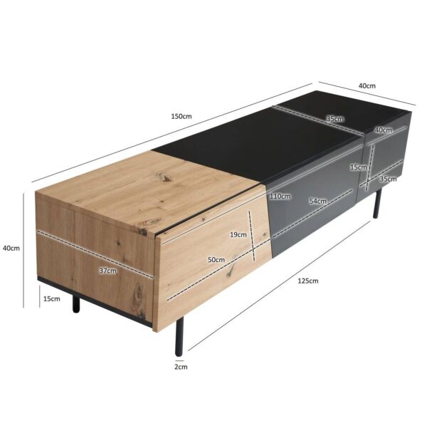Lowboard schwarz Eiche Optik B/H/T: ca. 150x40x40 cm – Bild 2