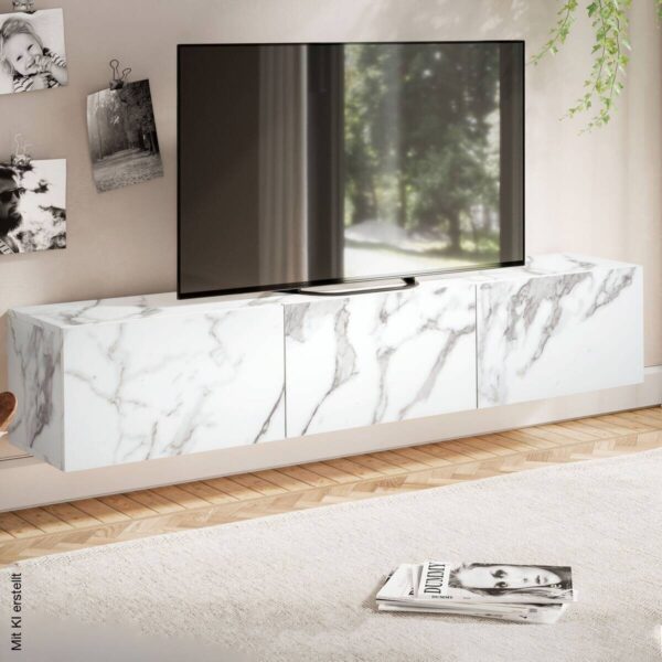 Lowboard weiß Marmor Optik B/H/T: ca. 160x30x30 cm – Bild 5