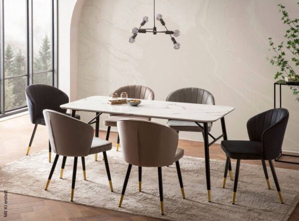 Esstisch weiß Marmoroptik Optik B/H/T: ca. 140x76x80 cm – Bild 4