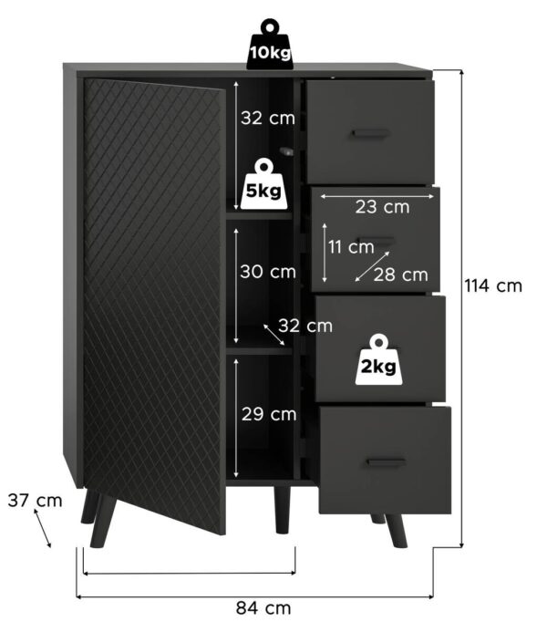 Kommode LINEA grau schwarz B/H/T: ca. 84x114x37 cm – Bild 3