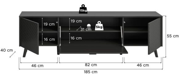 Lowboard LINEA grau schwarz B/H/T: ca. 185x55x40 cm – Bild 2