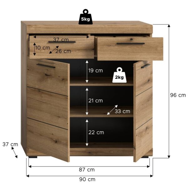 Kommode SCOUT Evoke Oak Nachbildung B/H/T: ca. 90x96x37 cm – Bild 5