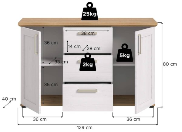 Sideboard VERONA Lärche Nachbildung Eiche Nachbildung B/H/T: ca. 129x80x40 cm – Bild 4