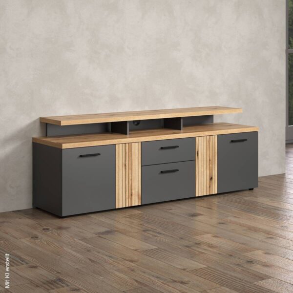 TV-Lowboard Esteban Eiche Evoke Oak Nachbildung anthrazit B/H/T: ca. 180x66x47 cm – Bild 5