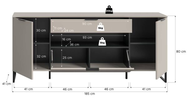 Sideboard Noida Kaschmirgrau Nachbildung schwarz B/H/T: ca. 80x185x41 cm Sideboard Noida Kaschmirgrau Nachbildung schwarz B/H/T: ca. 80x185x41 cm – Bild 3