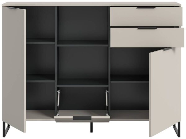Highboard Noida Kaschmirgrau Nachbildung schwarz B/H/T: ca. 112x150x37 cm – Bild 2