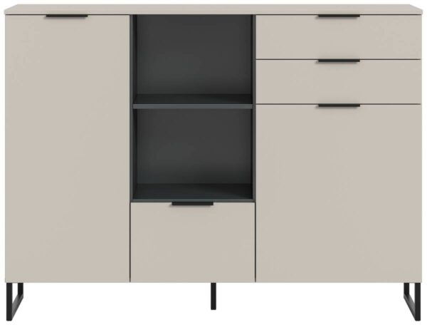 Highboard Noida Kaschmirgrau Nachbildung schwarz B/H/T: ca. 112x150x37 cm – Bild 5