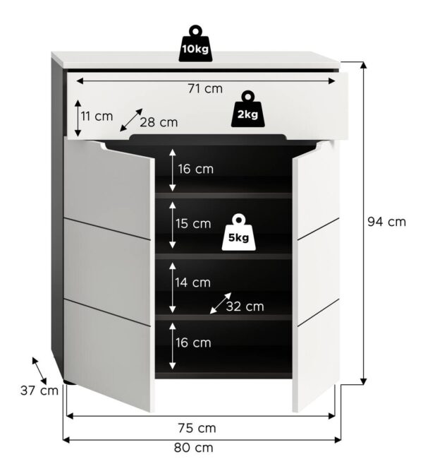 Schuhkommode Canu basaltgrau Nachbildung weiß B/H/T: ca. 80x94x37 cm – Bild 3