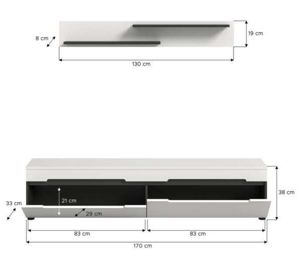 Lowboard Canu basaltgrau weiß B/H/T: ca. 170x38x33 cm – Bild 5