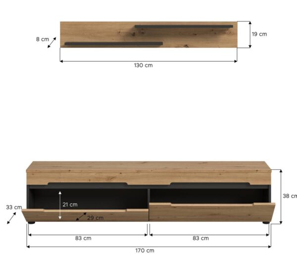 TV-Kommode Canu basaltgrau Nachbildung Artisan Oak Nachbildung B/H/T: ca. 170x38x33 cm – Bild 3