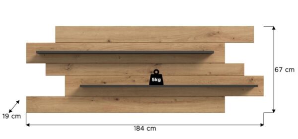 Wandboard Canu basaltgrau Nachbildung Artisan Oak Nachbildung B/H/T: ca. 67x184x19 cm – Bild 5