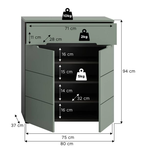 Schuhkommode Canu grün basaltgrau Nachbildung B/H/T: ca. 94x80x37 cm – Bild 3