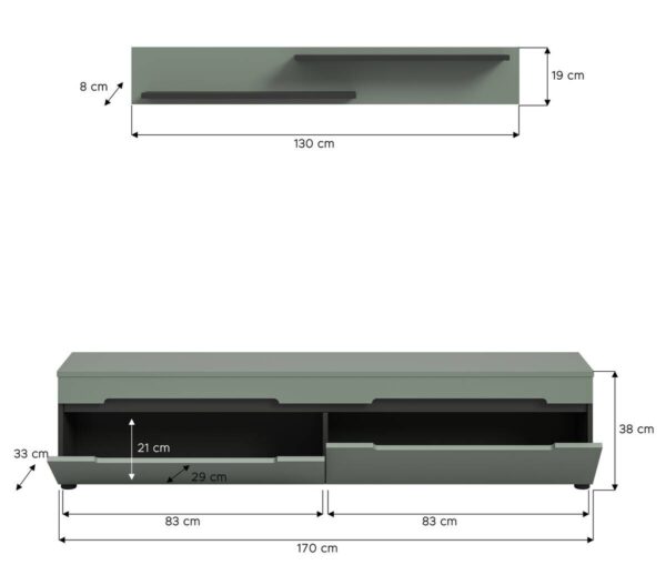TV-Lowboard Canu grün basaltgrau Nachbildung B/H/T: ca. 170x38x33 cm TV-Lowboard Canu grün basaltgrau Nachbildung B/H/T: ca. 170x38x33 cm – Bild 5
