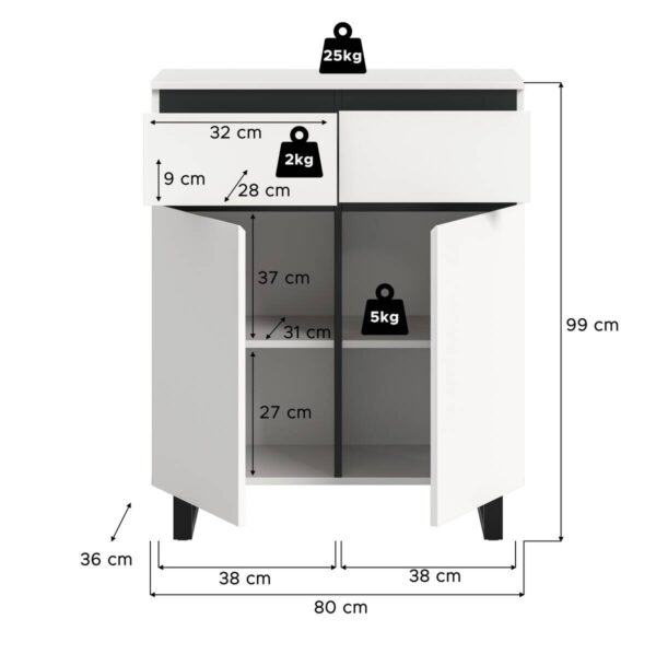 Kommode Tomasa weiß schwarz B/H/T: ca. 80x99x36 cm – Bild 2