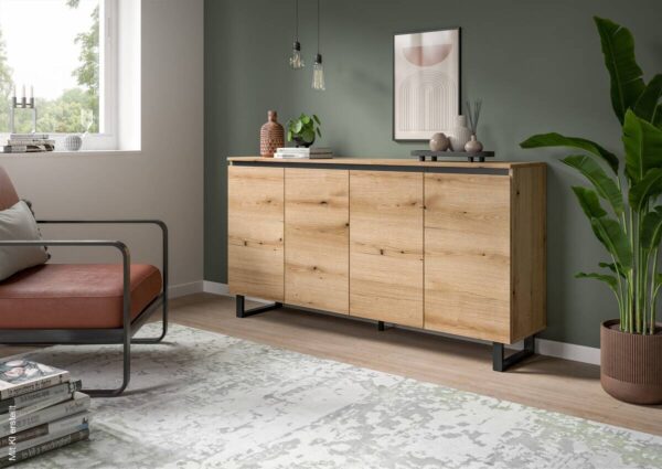 Sideboard Tomasa Evoke Oak Nachbildung schwarz B/H/T: ca. 160x84x36 cm – Bild 5