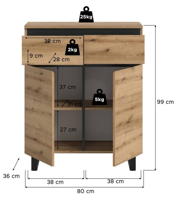 Kommode Tomasa Evoke Oak Nachbildung schwarz B/H/T: ca. 80x99x36 cm Kommode Tomasa Evoke Oak Nachbildung schwarz B/H/T: ca. 80x99x36 cm – Bild 4