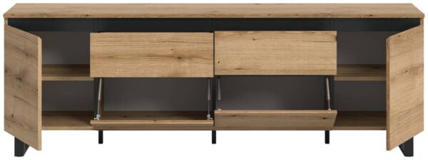 Lowboard Tomasa Evoke Oak Nachbildung schwarz B/H/T: ca. 188x65x36 cm – Bild 2
