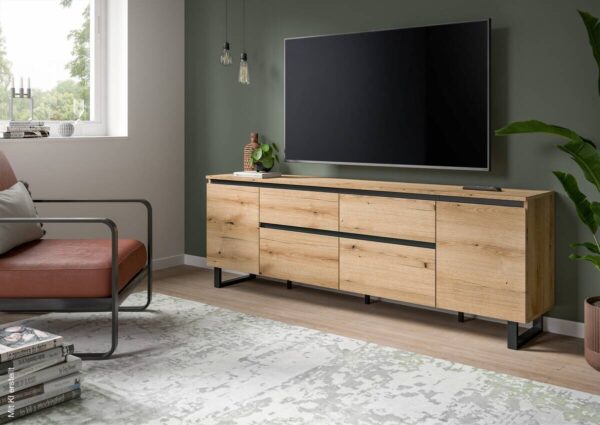 Lowboard Tomasa Evoke Oak Nachbildung schwarz B/H/T: ca. 188x65x36 cm – Bild 4