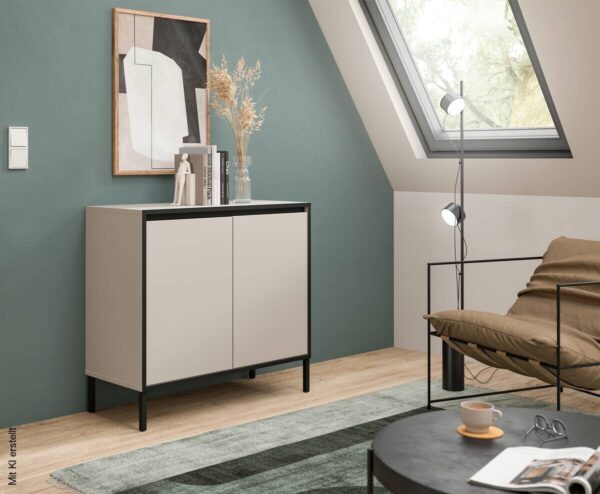Kommode Tron Kaschmirgrau Nachbildung schwarz B/H/T: ca. 92x83x38 cm Kommode Tron Kaschmirgrau Nachbildung schwarz B/H/T: ca. 92x83x38 cm – Bild 2