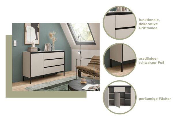 Kommode Tron Kaschmirgrau Nachbildung schwarz B/H/T: ca. 92x83x38 cm Kommode Tron Kaschmirgrau Nachbildung schwarz B/H/T: ca. 92x83x38 cm – Bild 5