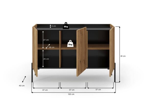 Sideboard Neo Evoke Oak Nachbildung schwarz B/H/T: ca. 120x81x40 cm – Bild 4
