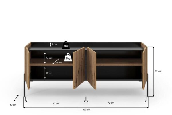 TV-Lowboard Neo Evoke Oak Nachbildung schwarz B/H/T: ca. 153x62x40 cm – Bild 4